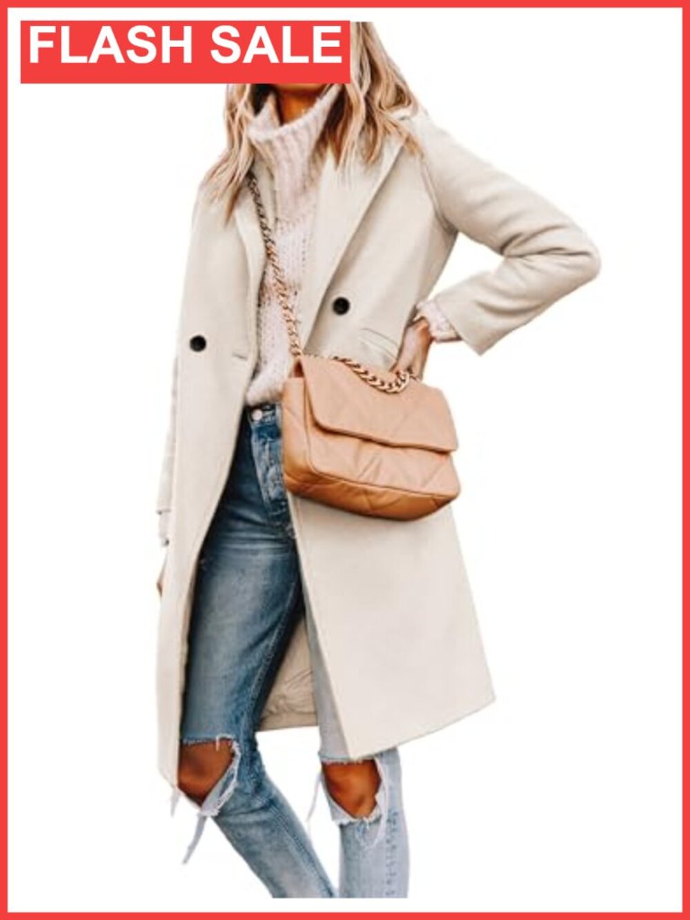 Wool Blend Peacoat Notch Lapel Double-Breasted Knee Length